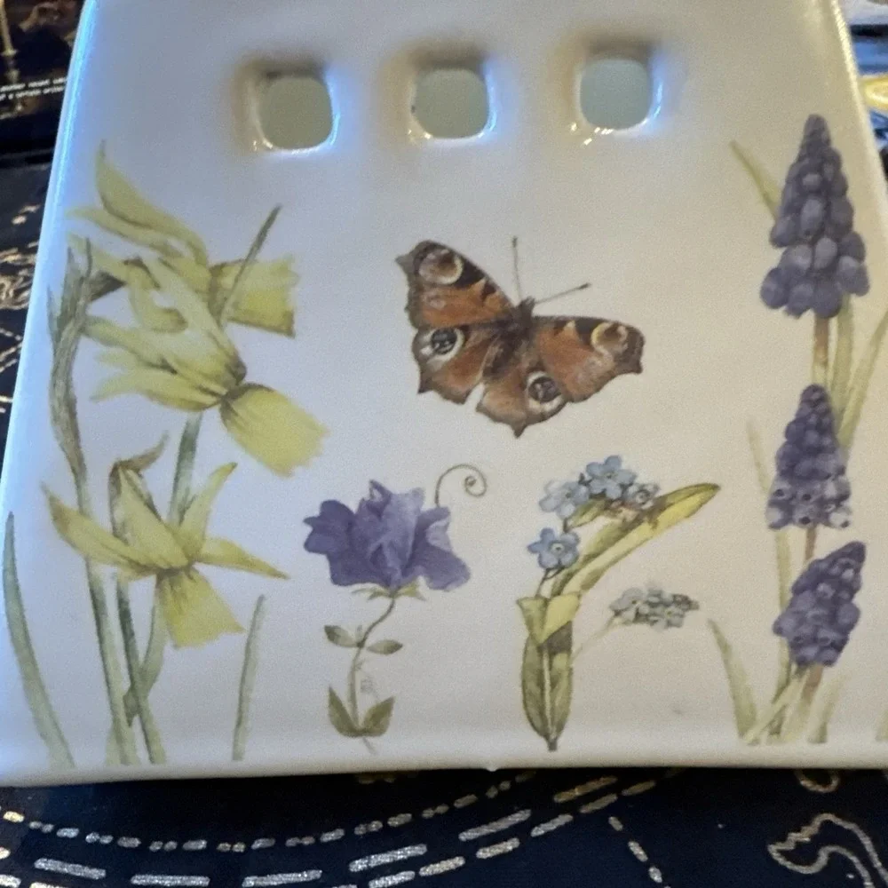 HALLMARK Marjolein Bastin LARGE JAR CANDLE SHADE Natures Sketchbook Flowers EUC